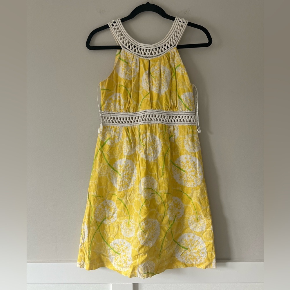Lilly Pulitzer Brie Dandelion Sheath Dress 4 Yellow Linen Crochet Spring